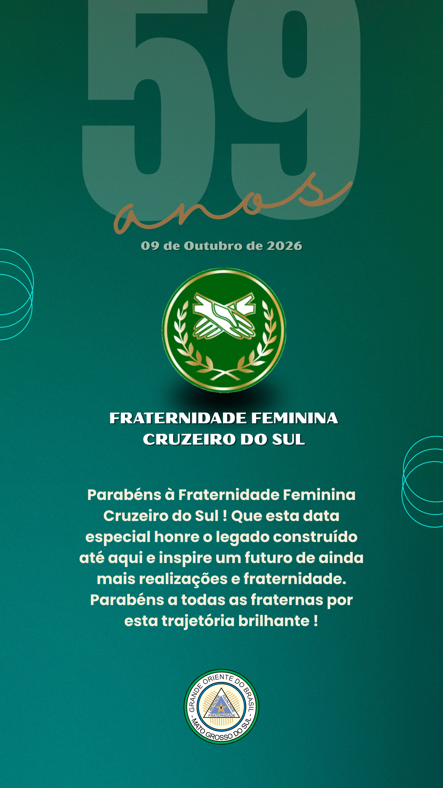 No momento, você está visualizando Parabéns à Fraternidade Feminina Cruzeiro do Sul pelos 58 anos de fundação – 09/10/2026